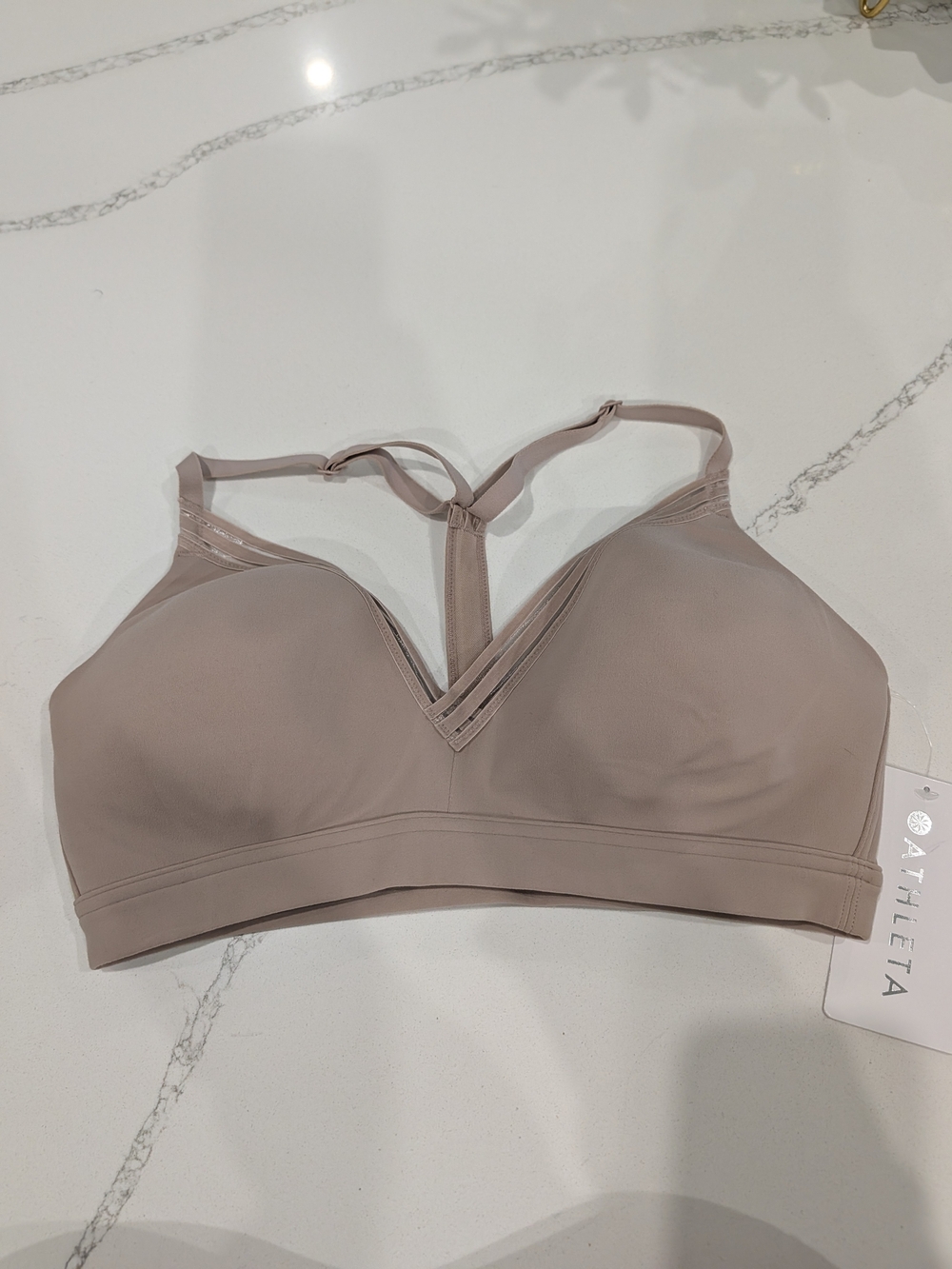 Athleta Everyday Bra Powervita D-DD Medium Nude NWT $54 Strappy Racerback SPF 50